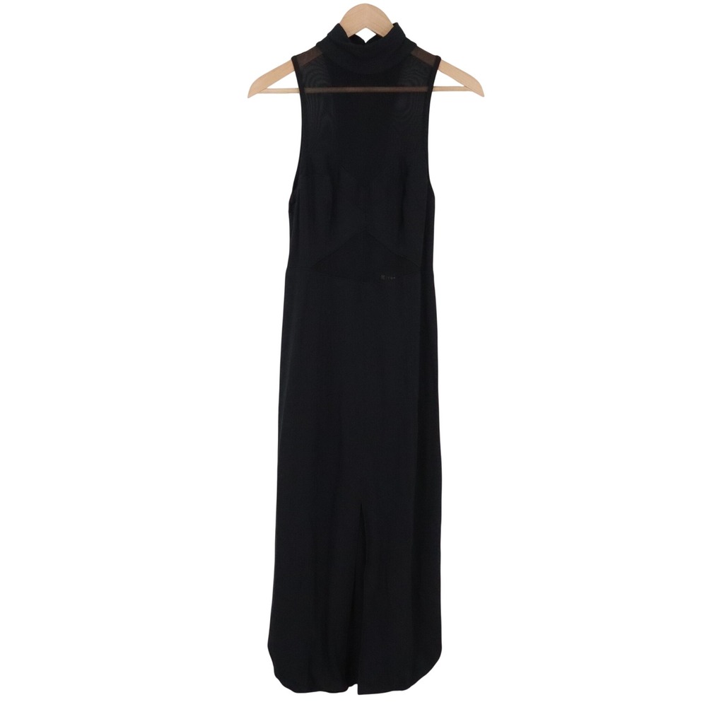 Maeve Dress Womens XS Midi Sheer Mesh Mock Neck Black Cutout Excellent